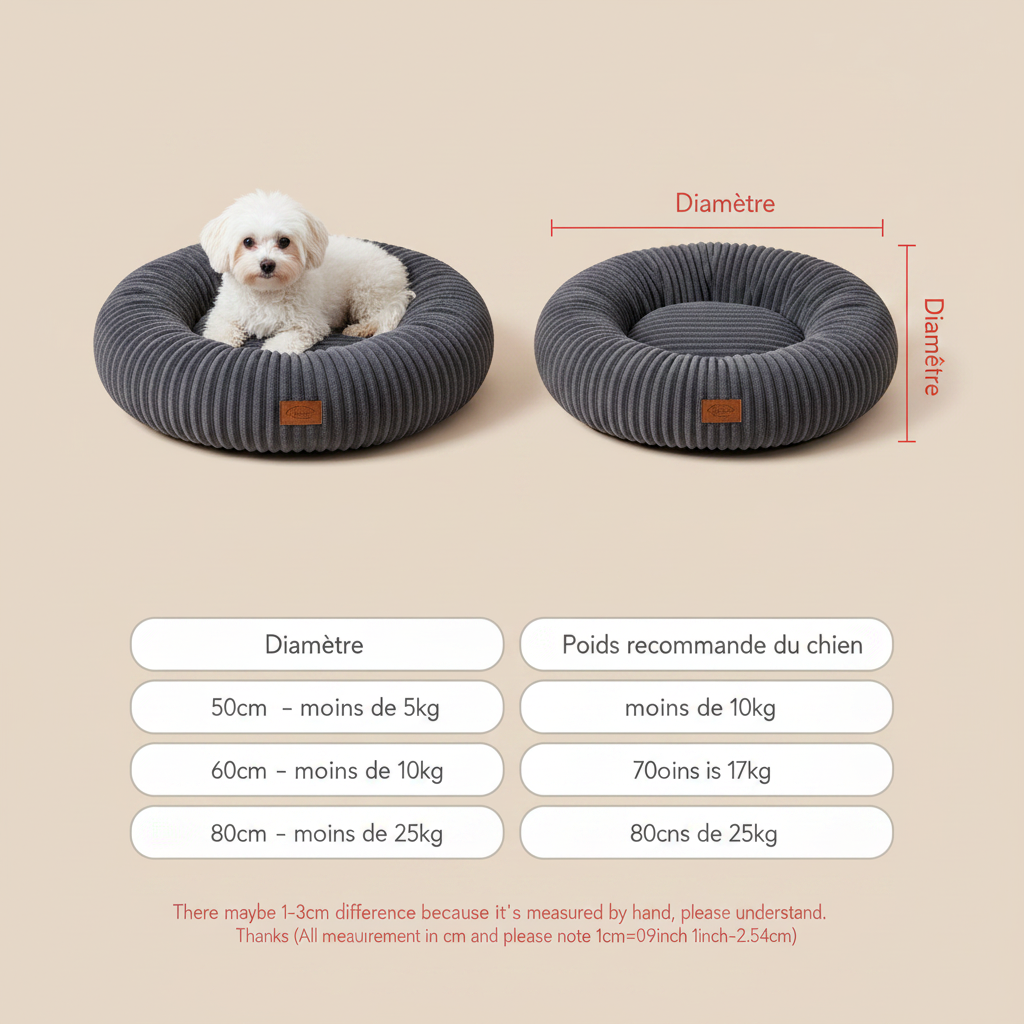 Lit rond pour chien – Ultra doux, 40 à 90 cm